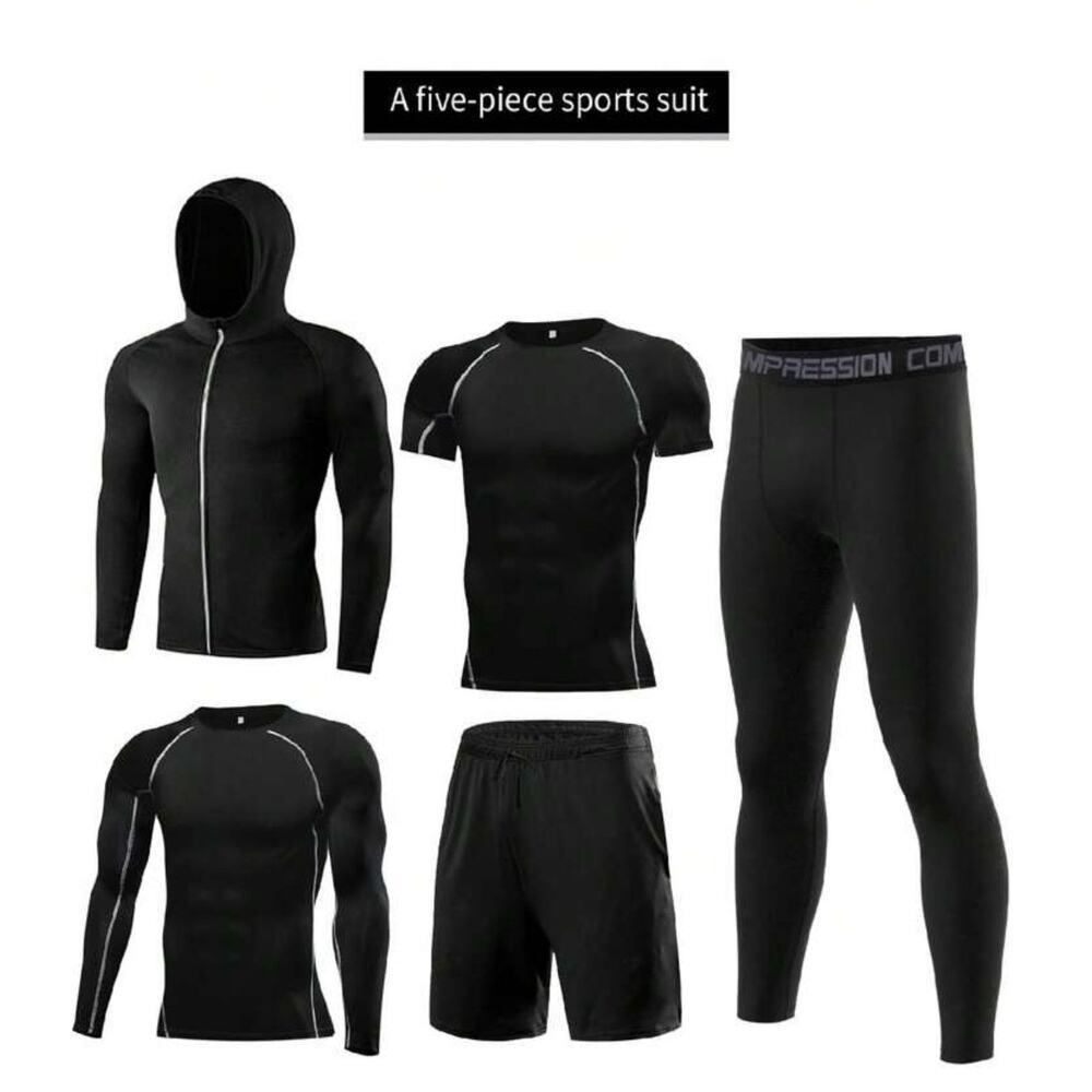 Men 5 PC Sports Fitness Running Training Workout Set Size M